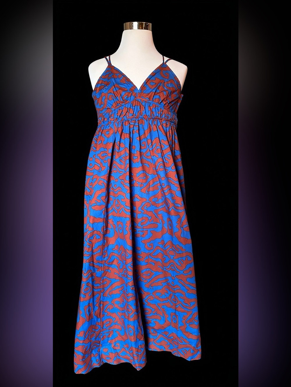 Nine West Blue and Rust Print Maxi Dress